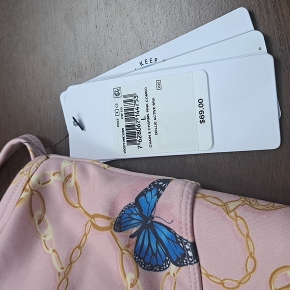 NWT GUESS CHAIN & CHARMS PINK COMBO SPORTS BRA $69 - Picture 6 of 9